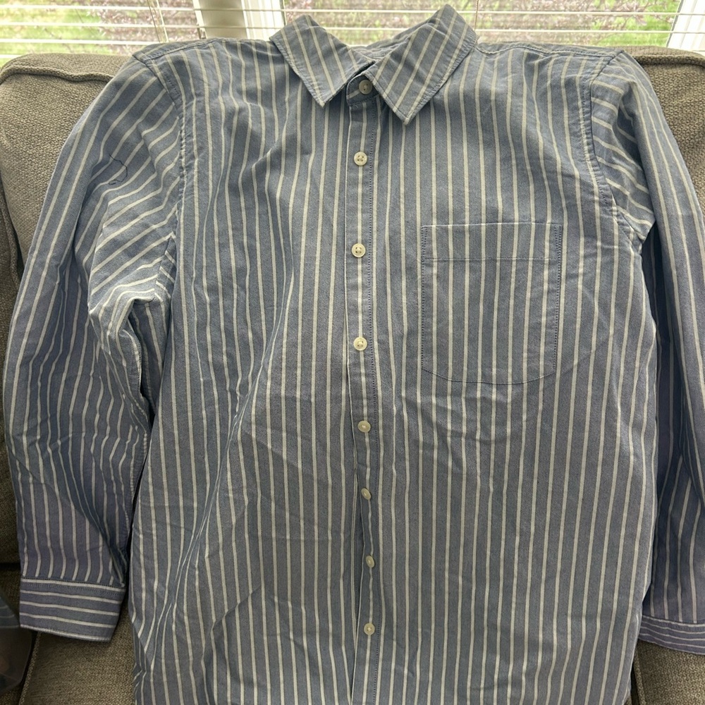 Lands' End Blue and White Striped Button Down Shirt